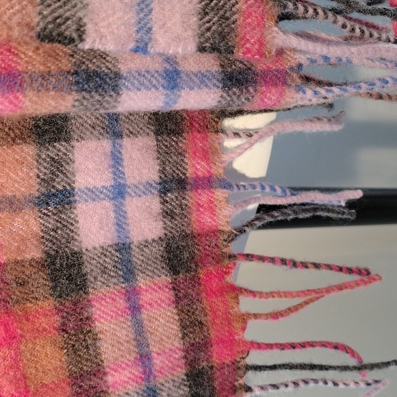 Amicale pastel pink and blue plaid merino wool scarf. 12x59 - Picture 1 of 5